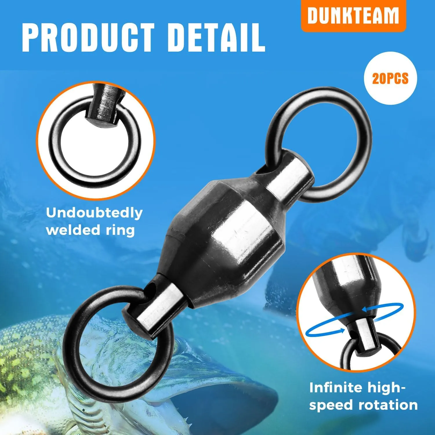 20PCS High Strength Fishing SwivelsBall Bearing Swivels Fishing Tackles Stainless Steel Fishing Swivel Connectors for Freshwater Saltwater Fishing
