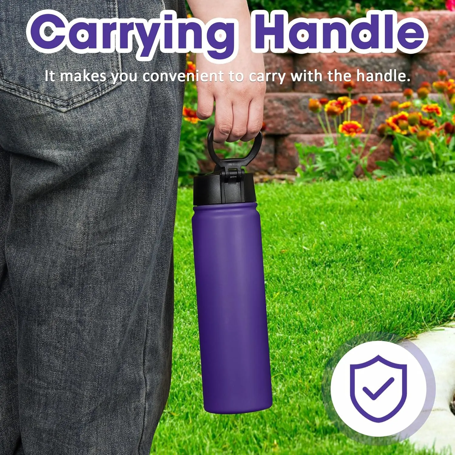 24 oz Insulated Water Bottle with Straw, Stainless Steel Double Wall Vacuum Thermos with Straw Lid Leak Proof, Wide Mouth Lid, Keep Cold and Hot