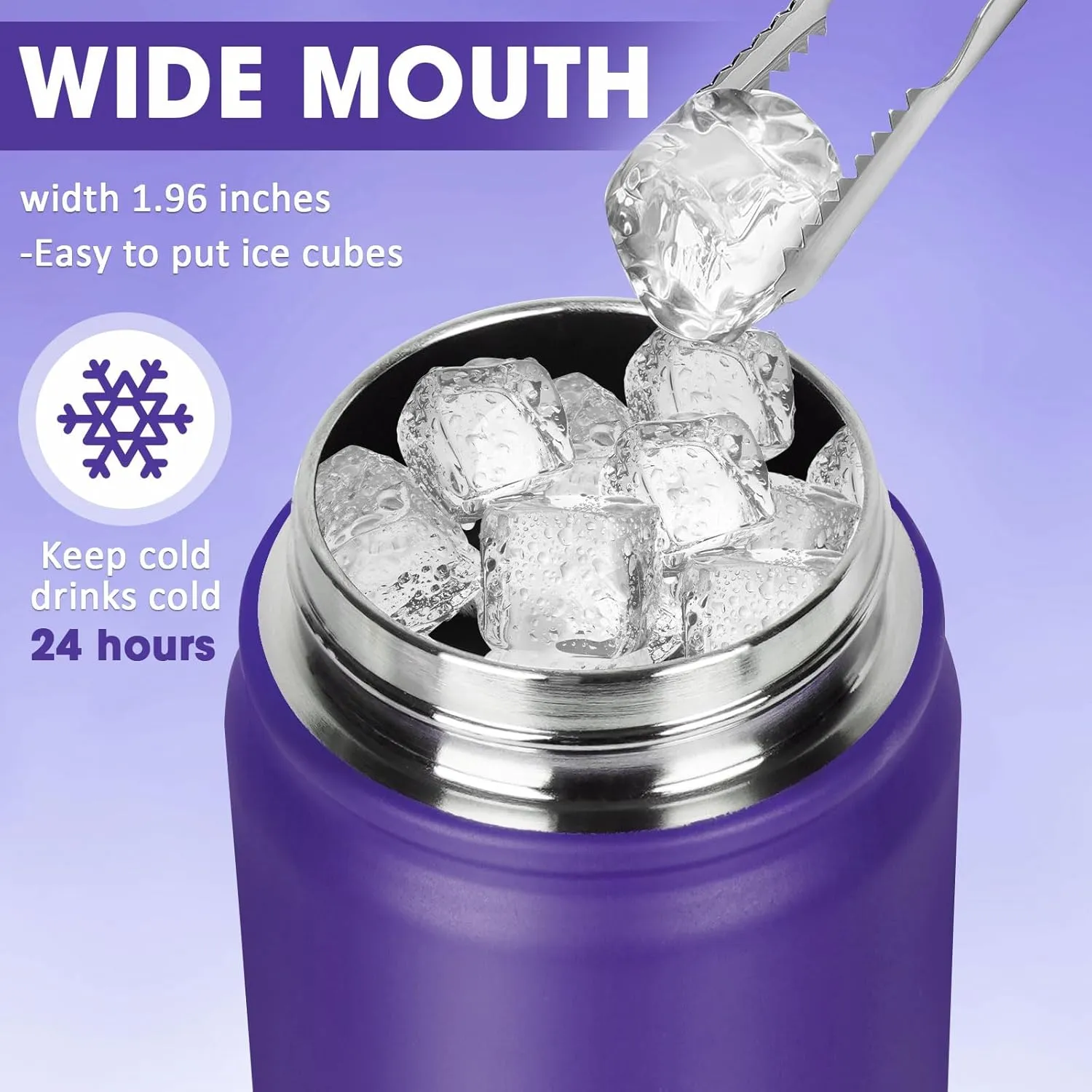 24 oz Insulated Water Bottle with Straw, Stainless Steel Double Wall Vacuum Thermos with Straw Lid Leak Proof, Wide Mouth Lid, Keep Cold and Hot