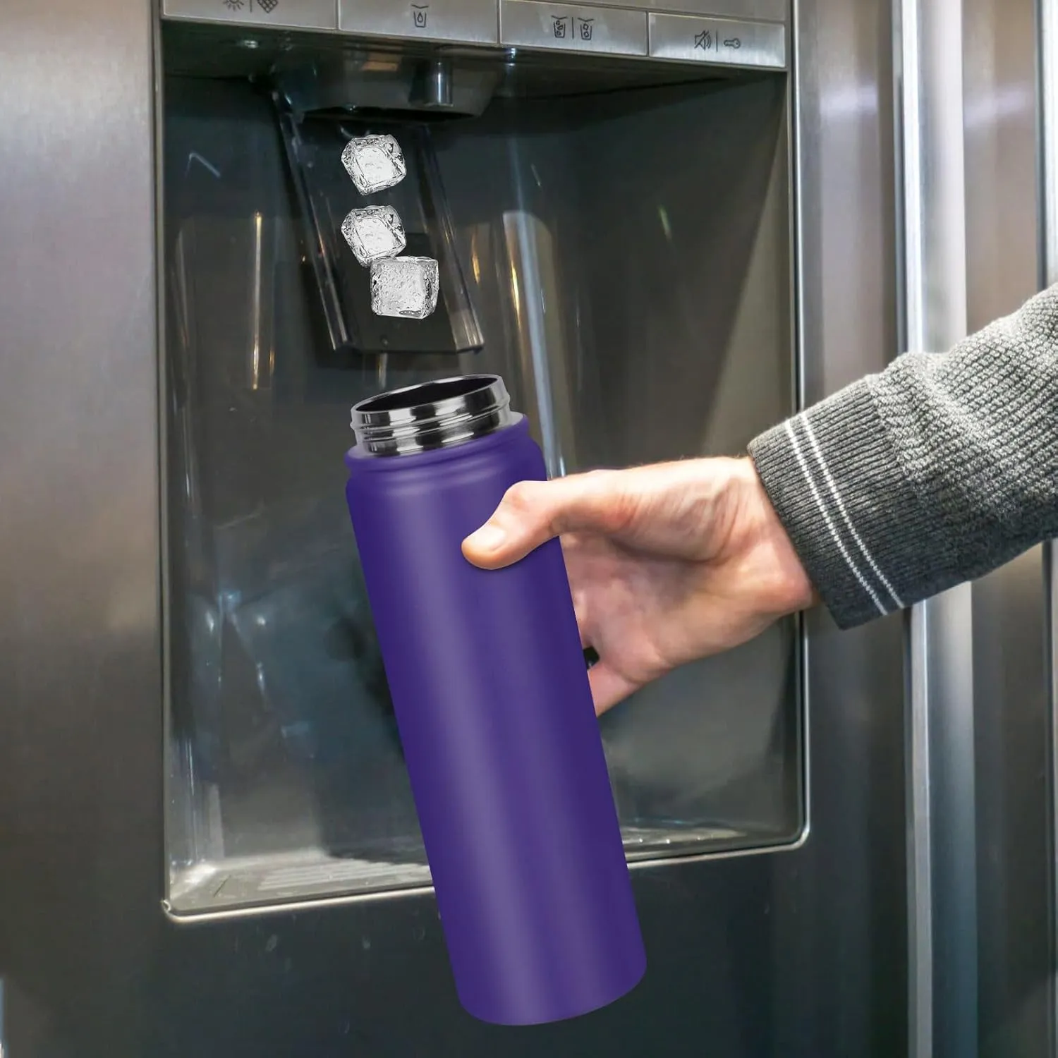 24 oz Insulated Water Bottle with Straw, Stainless Steel Double Wall Vacuum Thermos with Straw Lid Leak Proof, Wide Mouth Lid, Keep Cold and Hot