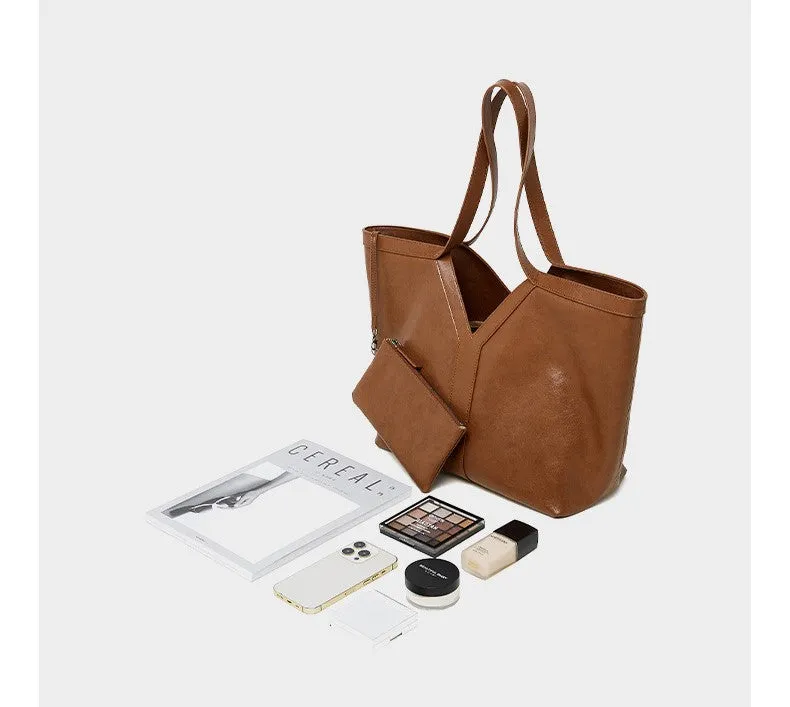 31CM brown genuine leather armpit large capacity tote handbag 2870