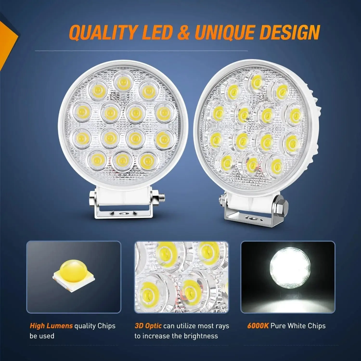 4.5 Inch 42W 4200LM Round Flood White Case Led Work Lights (Pair)