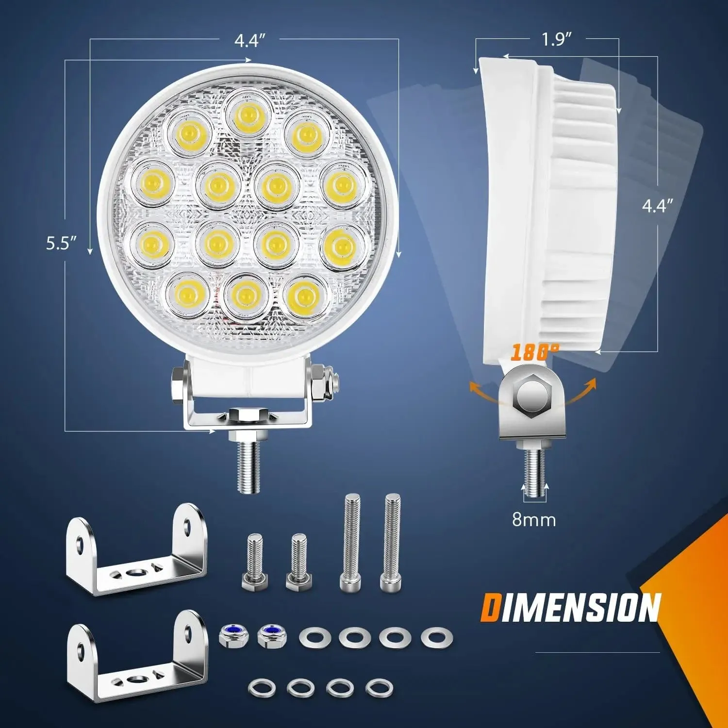 4.5 Inch 42W 4200LM Round Flood White Case Led Work Lights (Pair)