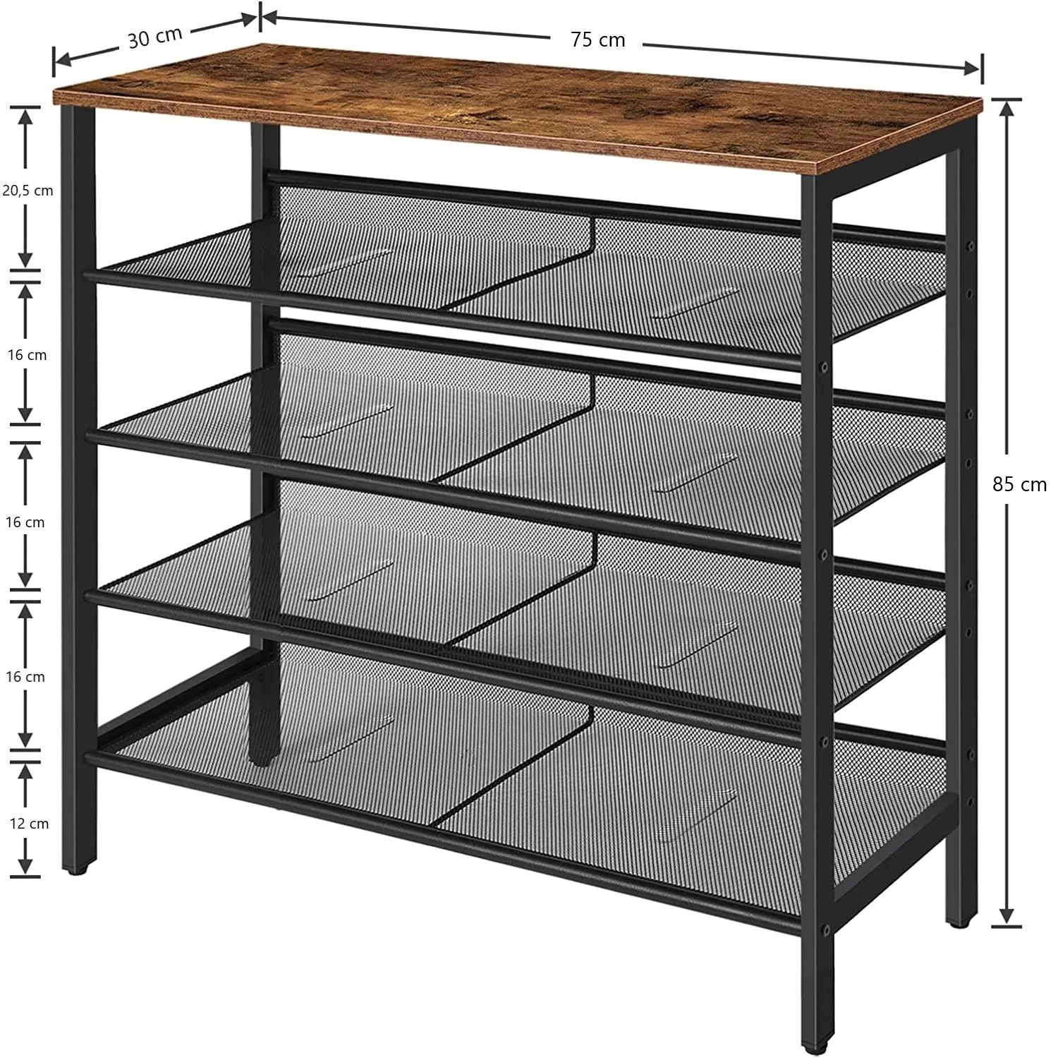 5-Tier Industrial Shoe Rack with Storage Bench, Durable