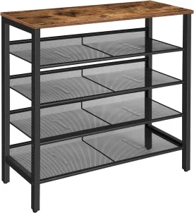 5-Tier Industrial Shoe Rack with Storage Bench, Durable