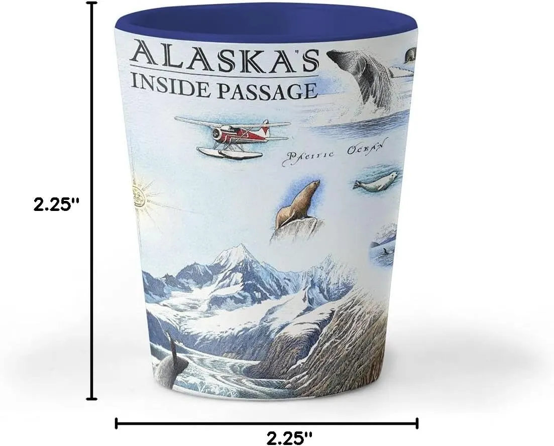 Alaska Inside Passage Map Shot Glass  1.5 oz Ceramic BPA-Free, Durable Gift for Home, Office, Bar, or Souvenir