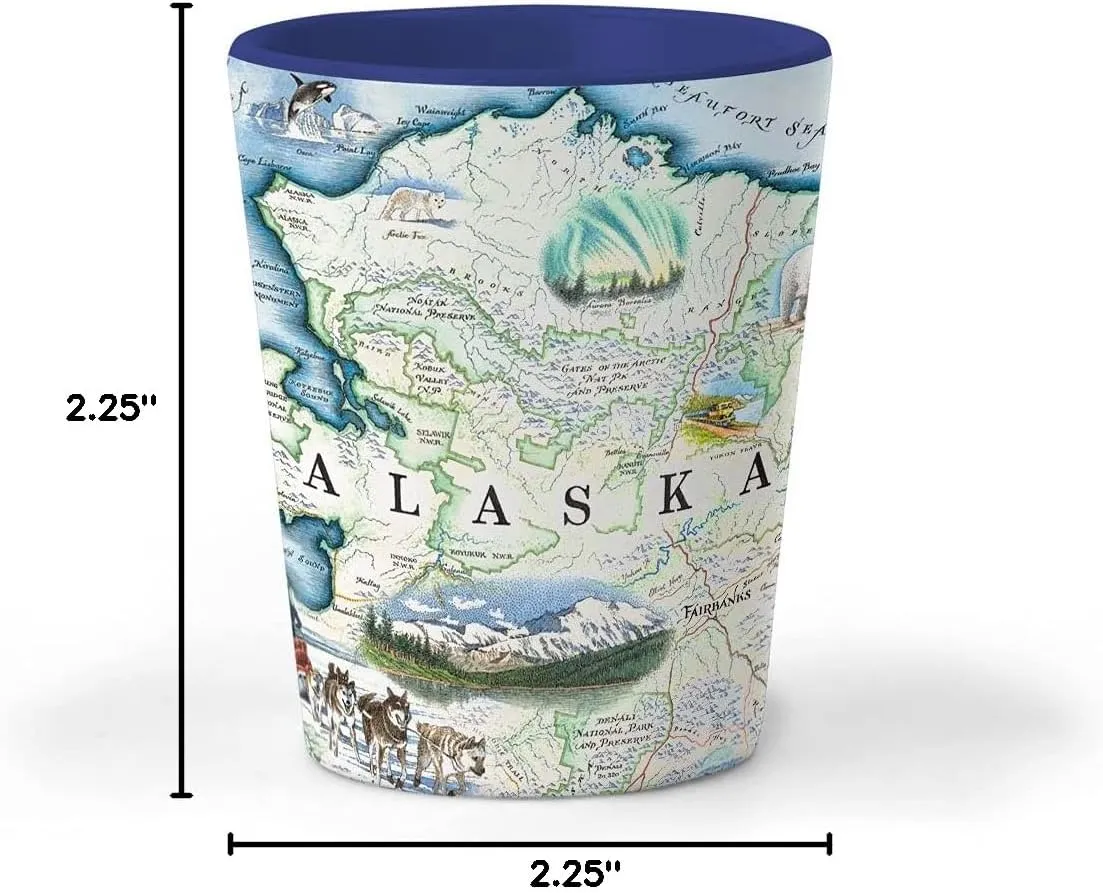 Alaska Map Shot Glass  1.5 oz Ceramic BPA-Free, Durable Gift for Home, Office, Bar, or Souvenir