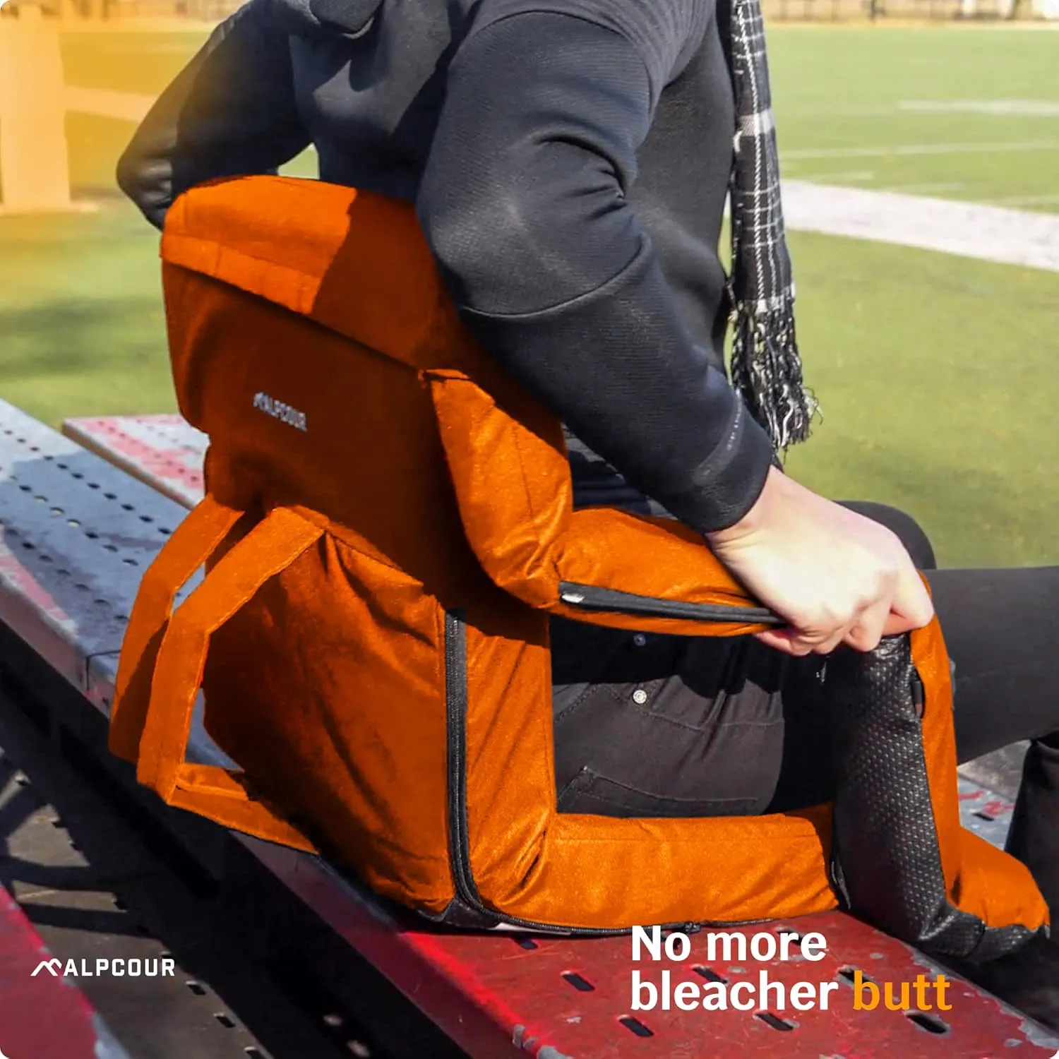 Alpcour Reclining Stadium Seat  Wide Bleacher Chair with Back Support and Cushion, Armrests, Side Pockets, and Bleachers Hook  Best Stadium Seats Chairs for Camping, Kayak, & Paddle Board Backs