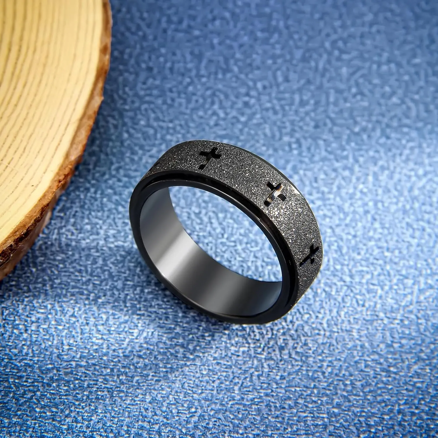 Anxiety Spinner Ring for Men - Stainless Steel Fidget Spinner Ring, Band Cross Thumb Roating Rings for Stress Relief 8mm Anxiety Relieve Fidget Toys for Adults Ring Size 6 7 8 9 10 11