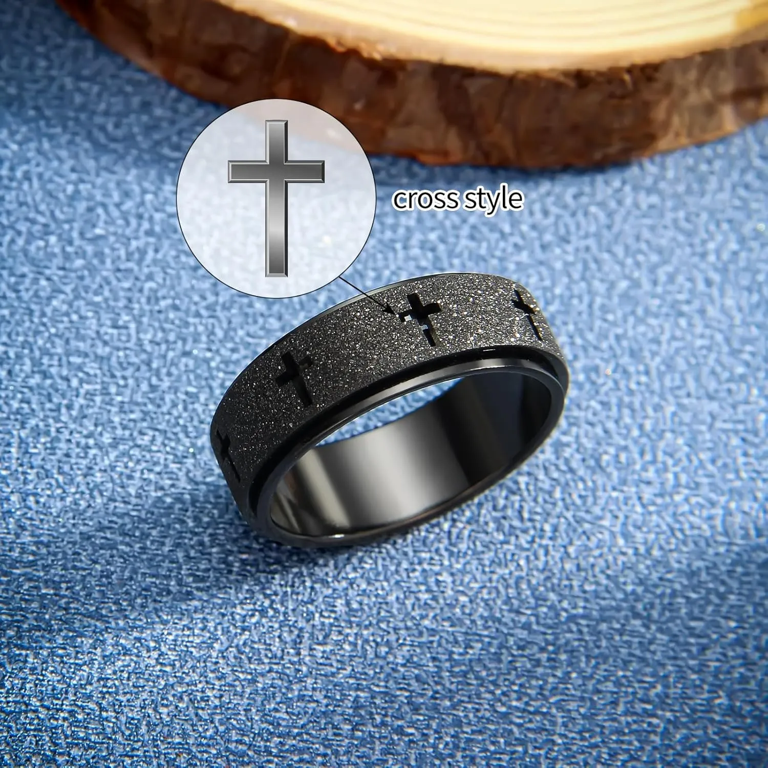 Anxiety Spinner Ring for Men - Stainless Steel Fidget Spinner Ring, Band Cross Thumb Roating Rings for Stress Relief 8mm Anxiety Relieve Fidget Toys for Adults Ring Size 6 7 8 9 10 11