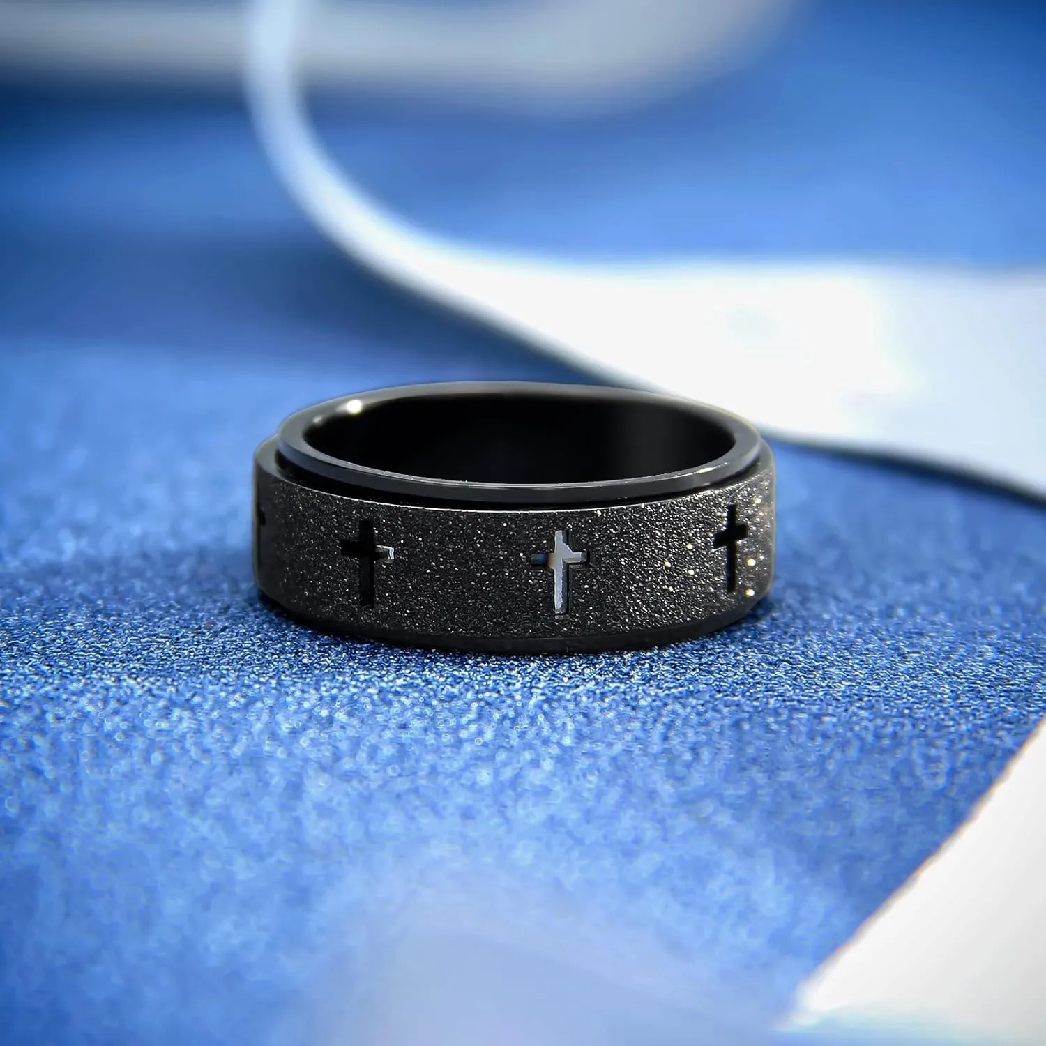 Anxiety Spinner Ring for Men - Stainless Steel Fidget Spinner Ring, Band Cross Thumb Roating Rings for Stress Relief 8mm Anxiety Relieve Fidget Toys for Adults Ring Size 6 7 8 9 10 11