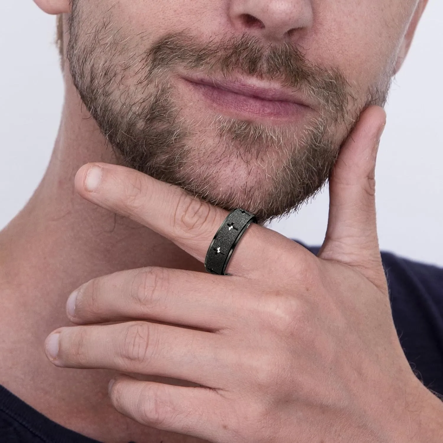 Anxiety Spinner Ring for Men - Stainless Steel Fidget Spinner Ring, Band Cross Thumb Roating Rings for Stress Relief 8mm Anxiety Relieve Fidget Toys for Adults Ring Size 6 7 8 9 10 11
