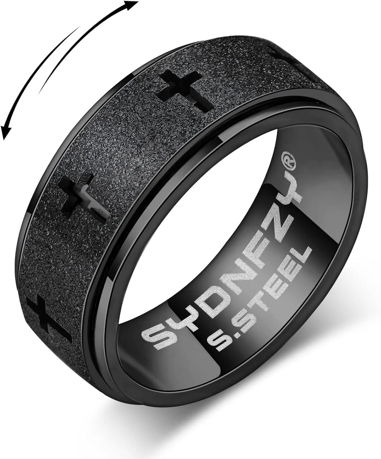Anxiety Spinner Ring for Men - Stainless Steel Fidget Spinner Ring, Band Cross Thumb Roating Rings for Stress Relief 8mm Anxiety Relieve Fidget Toys for Adults Ring Size 6 7 8 9 10 11
