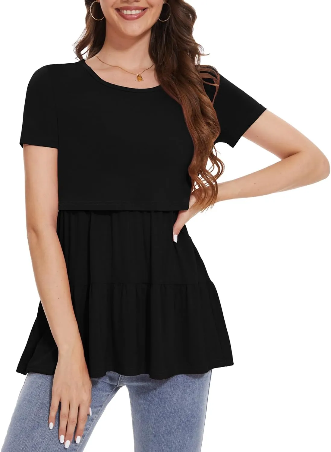 Bearsland Womens Nursing Top 3pack Short Sleeve Scoop Neck Nursing Shirt Breastfeeding Shirts