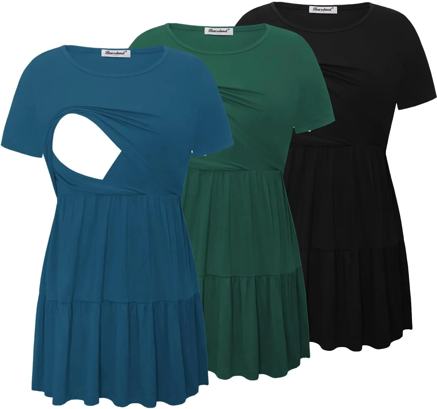 Bearsland Womens Nursing Top 3pack Short Sleeve Scoop Neck Nursing Shirt Breastfeeding Shirts