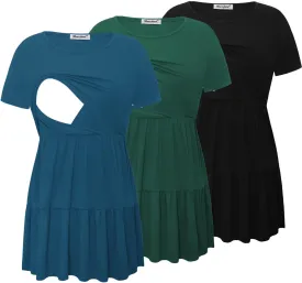 Bearsland Womens Nursing Top 3pack Short Sleeve Scoop Neck Nursing Shirt Breastfeeding Shirts
