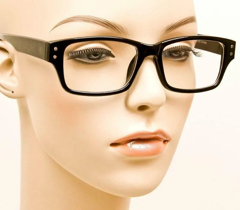 Black Square Rectangular Nerd Style Clear Lens Glasses