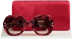 Carolina Herrera Cherry Brown Logo Arm Tortoiseshell Sunglasses