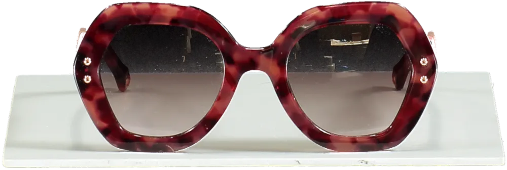 Carolina Herrera Cherry Brown Logo Arm Tortoiseshell Sunglasses