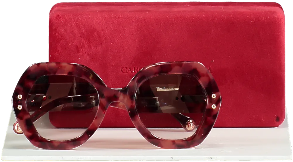 Carolina Herrera Cherry Brown Logo Arm Tortoiseshell Sunglasses