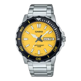 Casio Standard Silver Stainless Steel Yellow Dial Watch MTD125D-9A