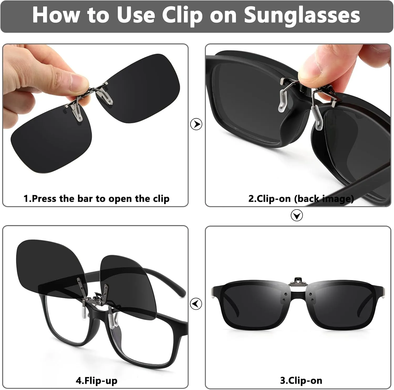 CAXMAN Polarized Clip On Sunglasses Over Prescription Glasses for Men Women UV Protection