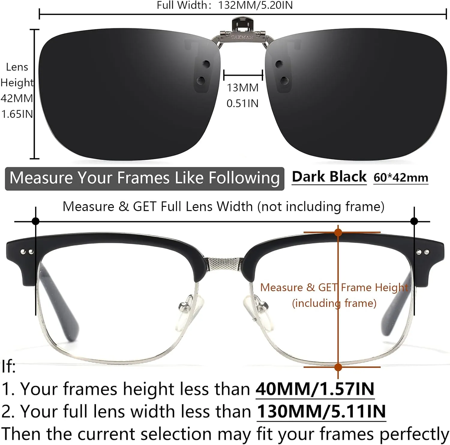 CAXMAN Polarized Clip On Sunglasses Over Prescription Glasses for Men Women UV Protection