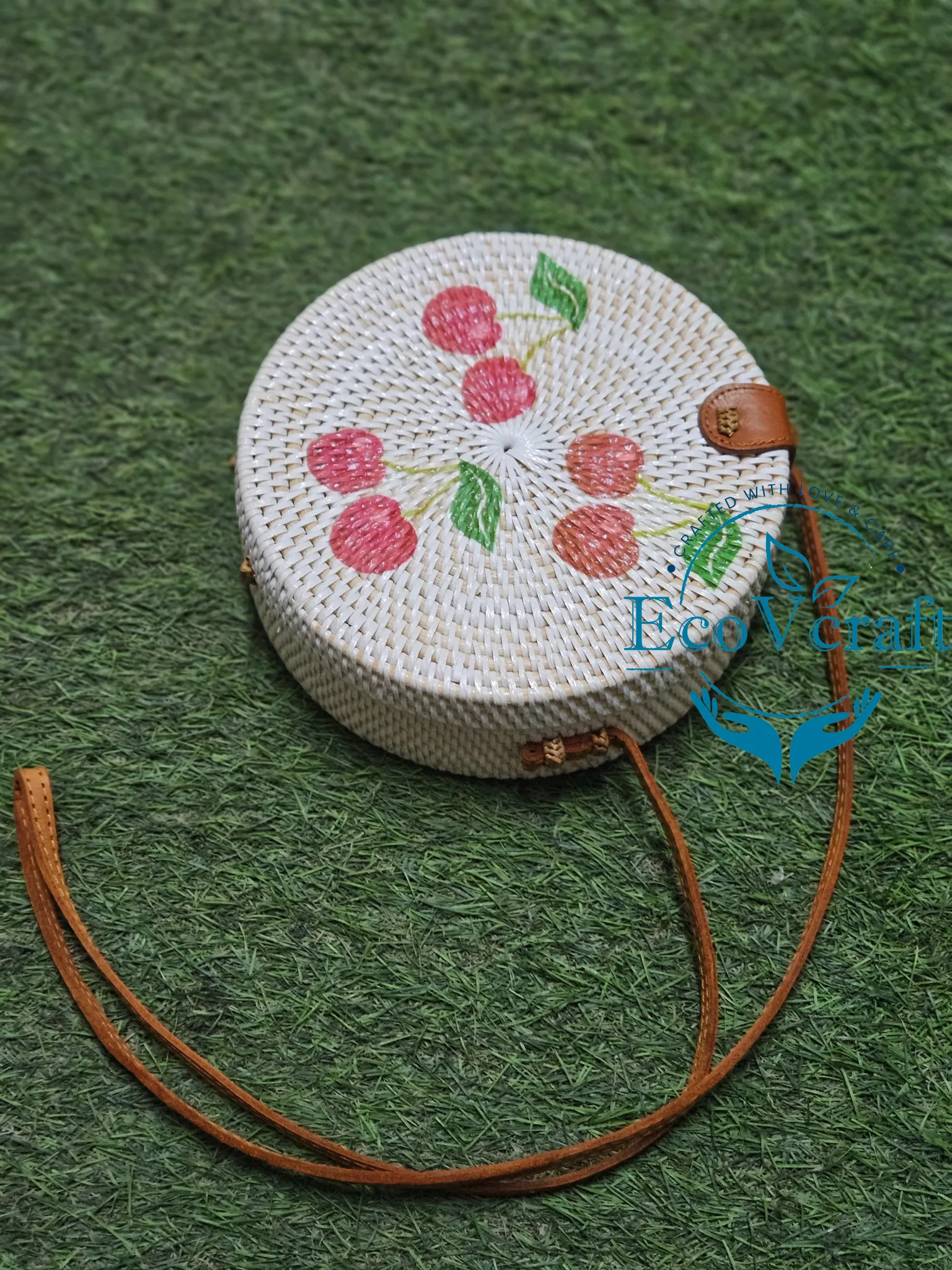 Cherry White Round Sling  Bag