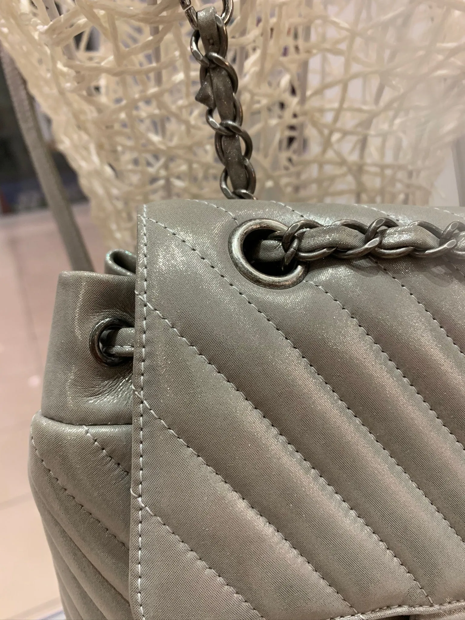 Chevron Quilted Urban Spirit Backpack in Silver