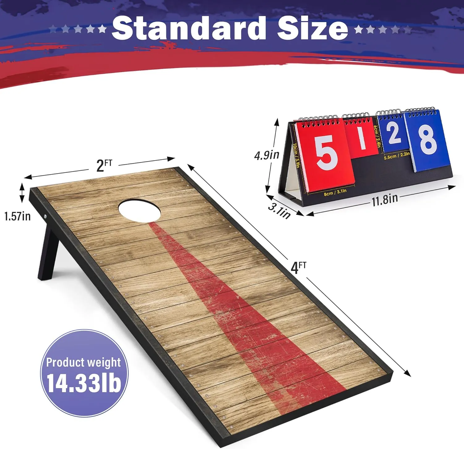 Cornhole Board Set Outdoor Game-Includes 2 MDF Wood Boards 4x2 Feet, Set of 8 Corn Hole Bean Bag Corn Hole Set