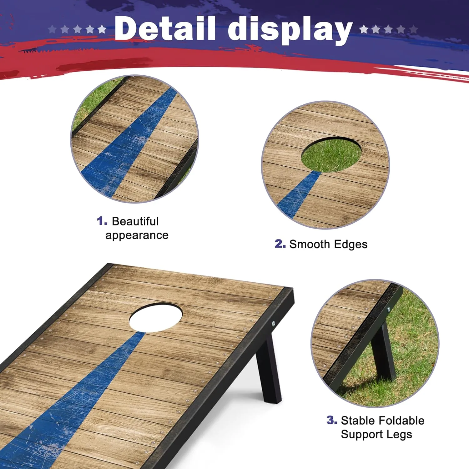 Cornhole Board Set Outdoor Game-Includes 2 MDF Wood Boards 4x2 Feet, Set of 8 Corn Hole Bean Bag Corn Hole Set