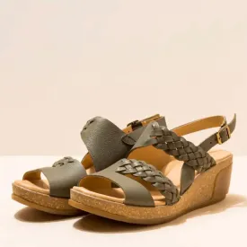 El Naturalista LEAVES Wedge Sandal Natural Grain Leather Khaki