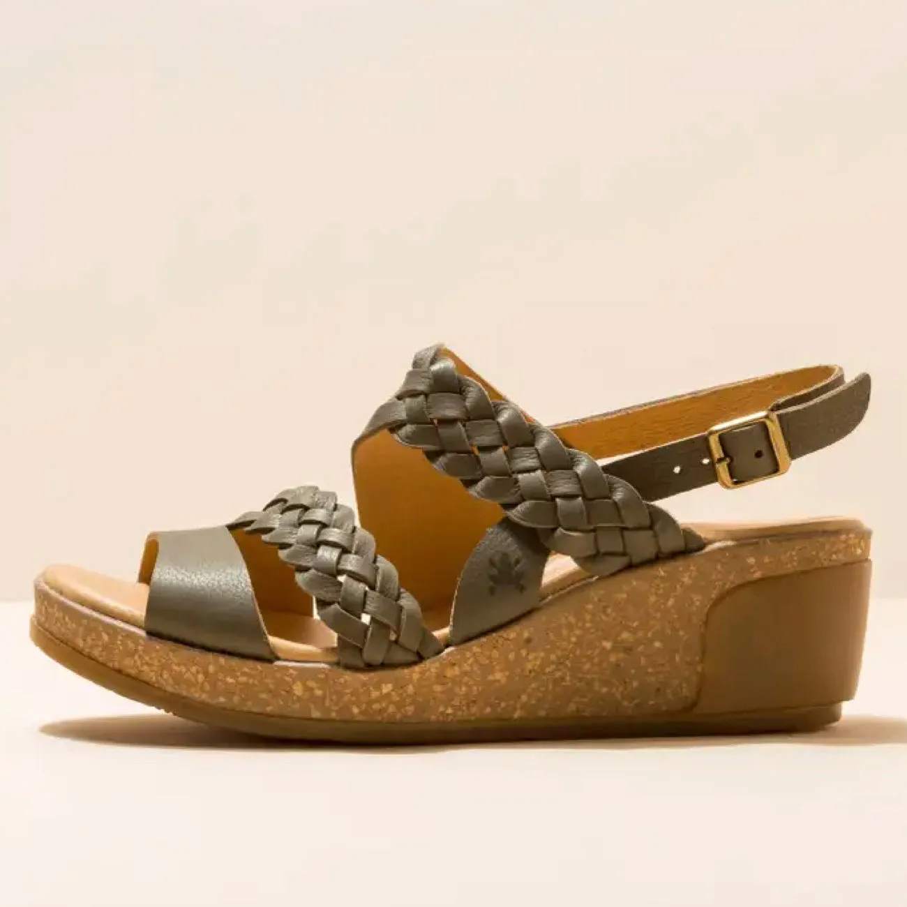 El Naturalista LEAVES Wedge Sandal Natural Grain Leather Khaki