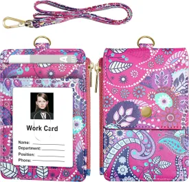 ELV Badge Holder with Zipper, ID Badge Card Holder Wallet with 5 Card Slots, 1 Side RFID Blocking Pocket and 20 inch Neck Lanyard Strap for Offices ID, School ID, Driver Licence (Hot Pink)