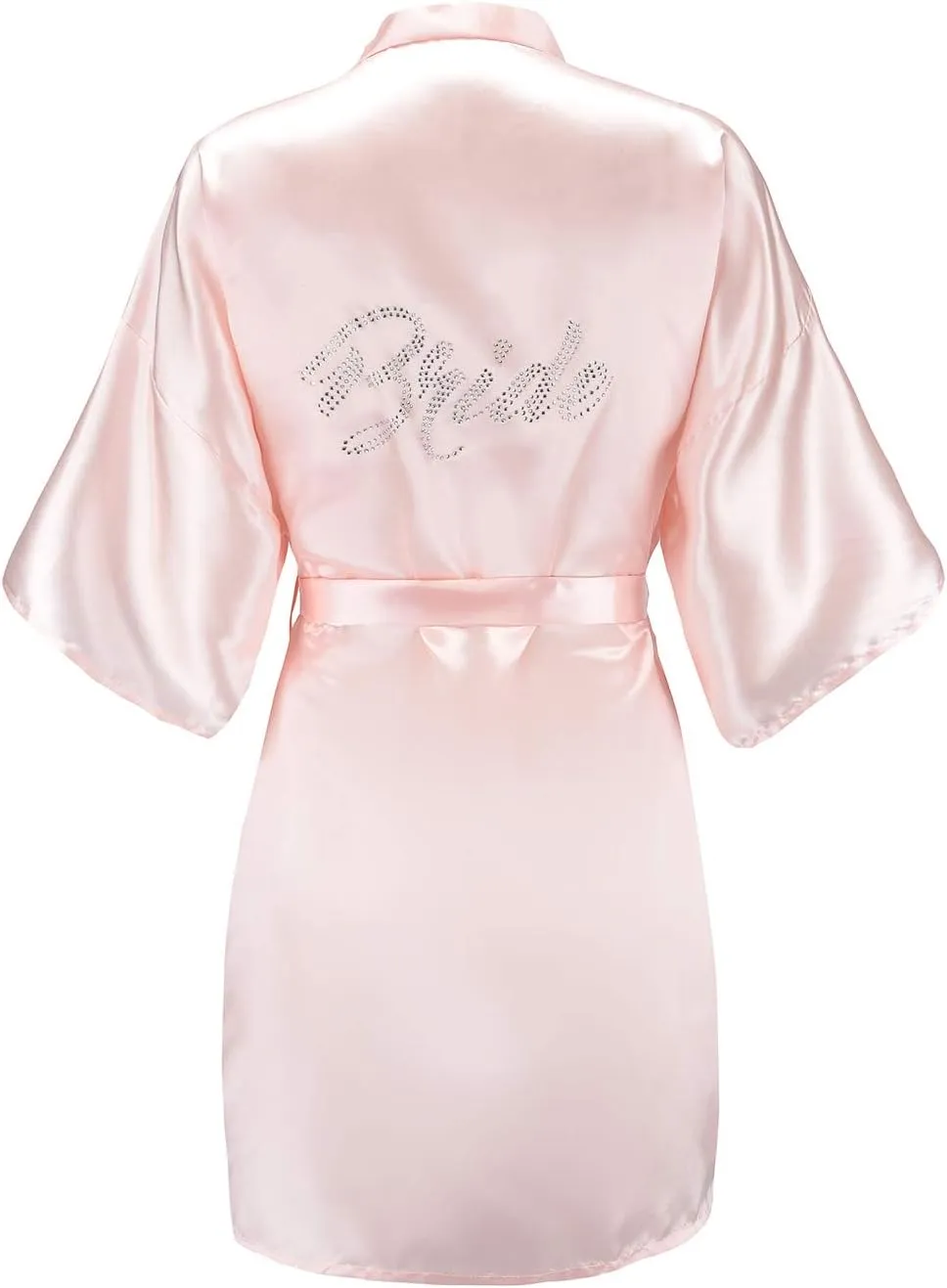 EPLAZA Women's One Size Silver Rhinestones Bride Bridesmaid Short Satin Robes for Wedding Party Getting Ready