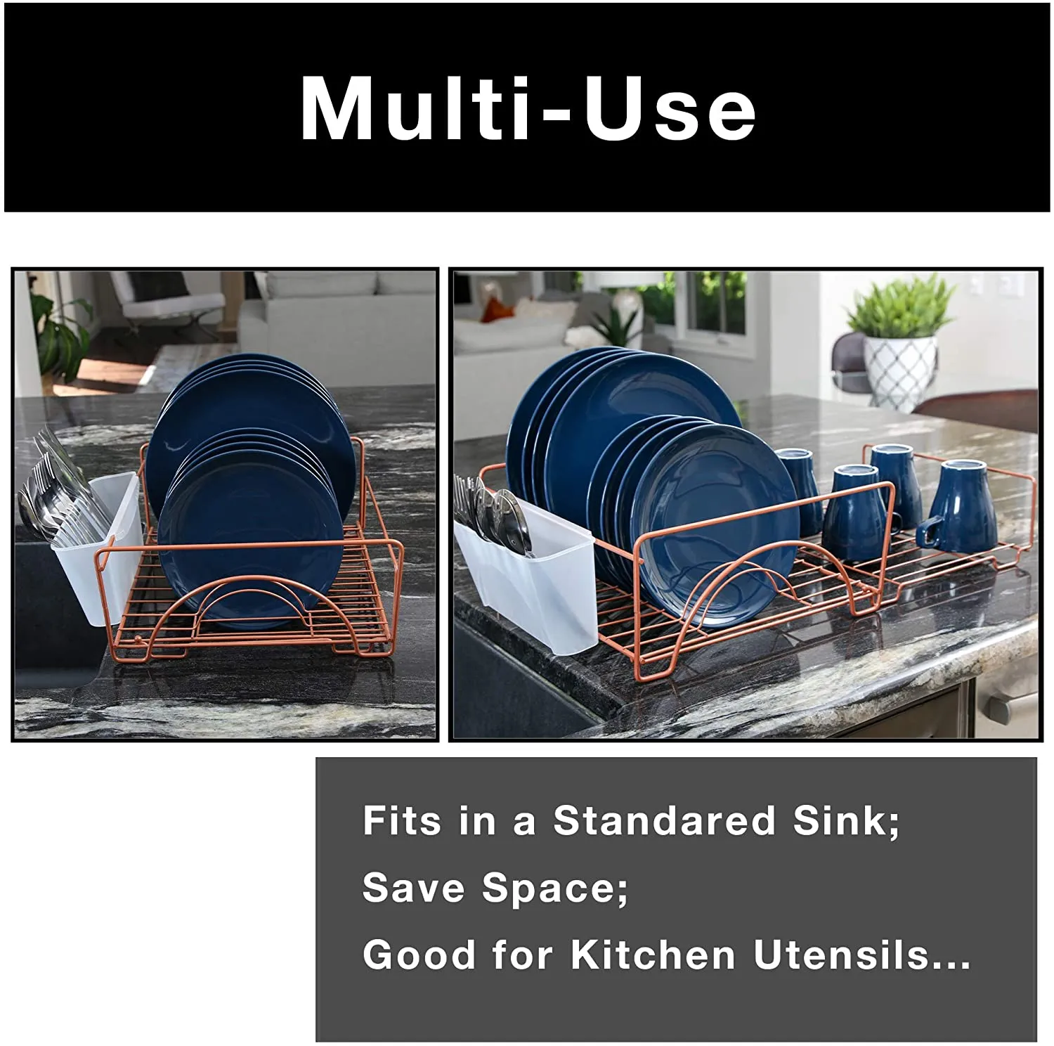 Expandable Dish Drainer Drying Rack with Cutlery Cup