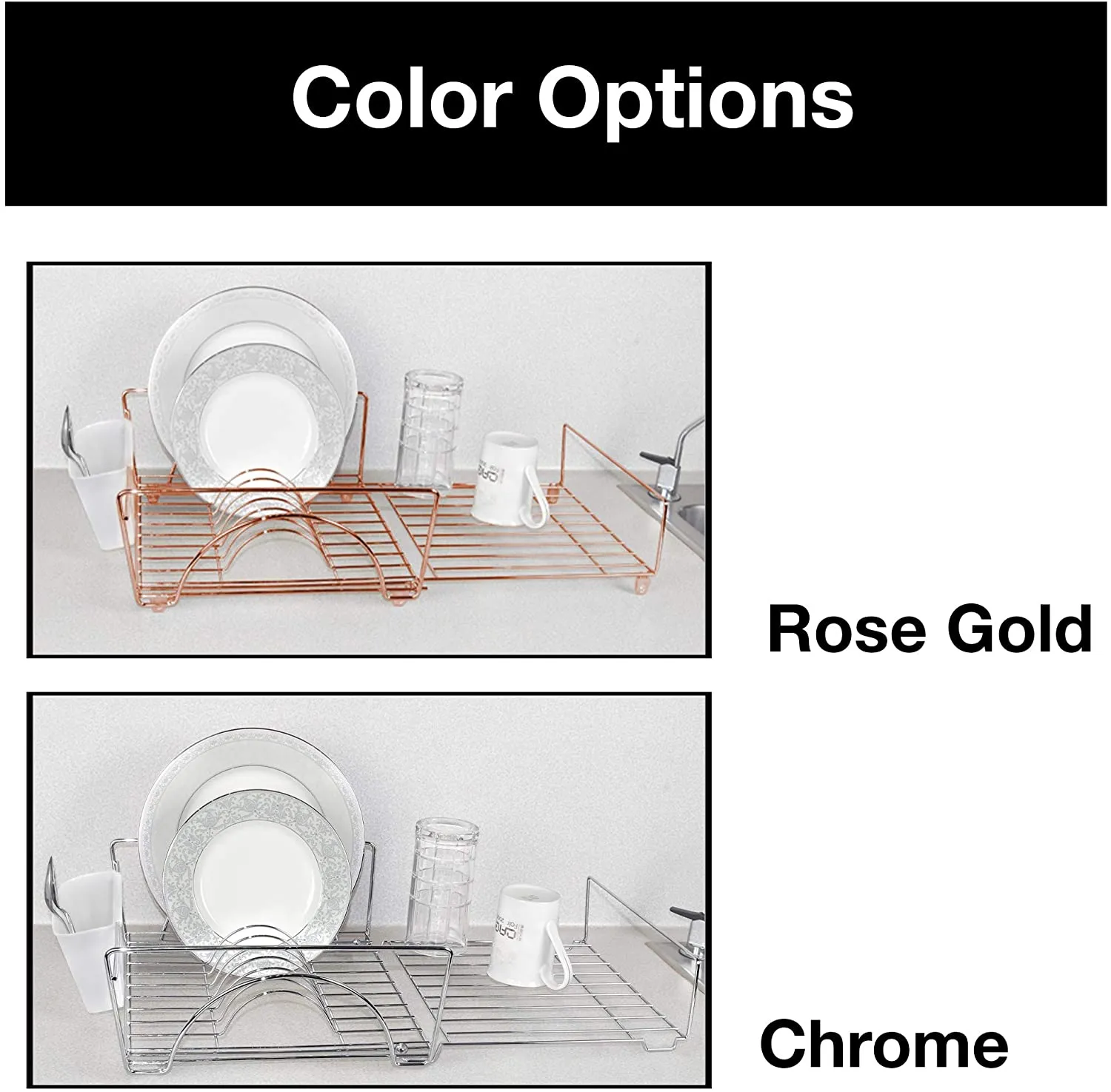Expandable Dish Drainer Drying Rack with Cutlery Cup