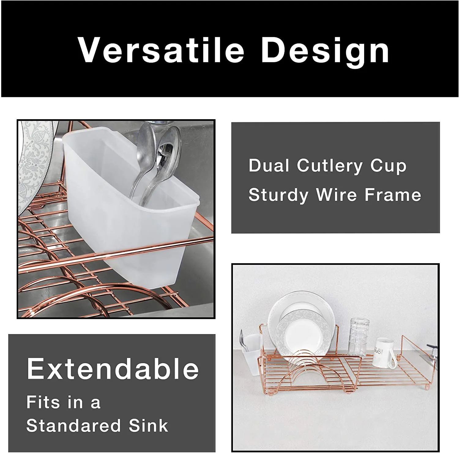 Expandable Dish Drainer Drying Rack with Cutlery Cup