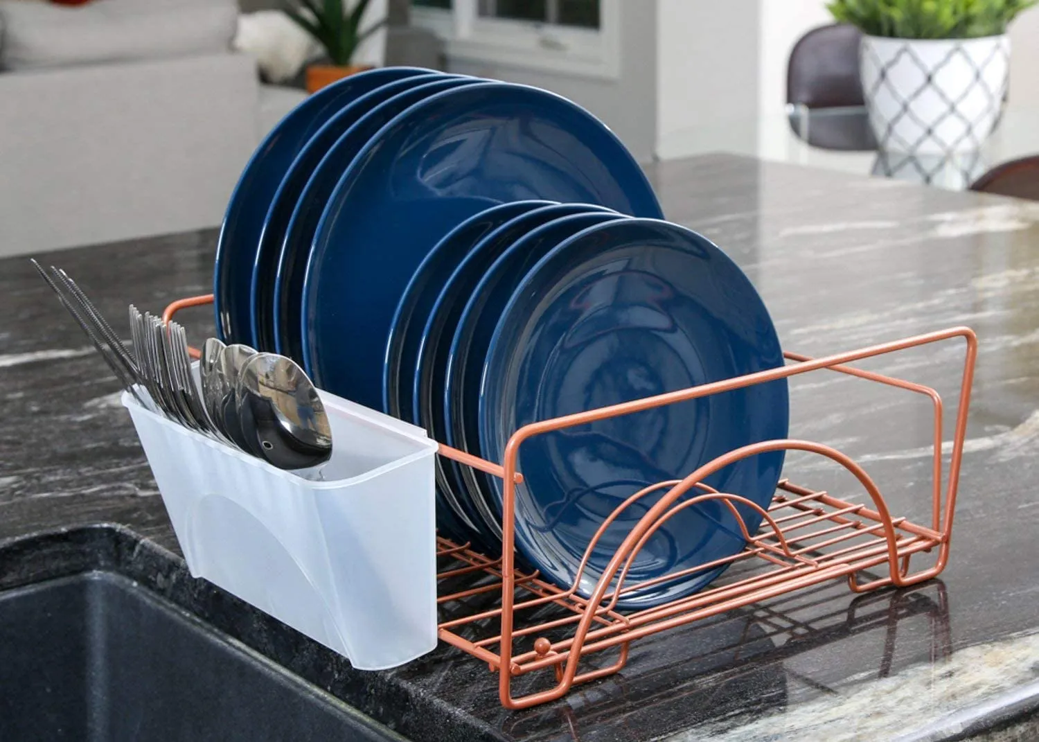 Expandable Dish Drainer Drying Rack with Cutlery Cup