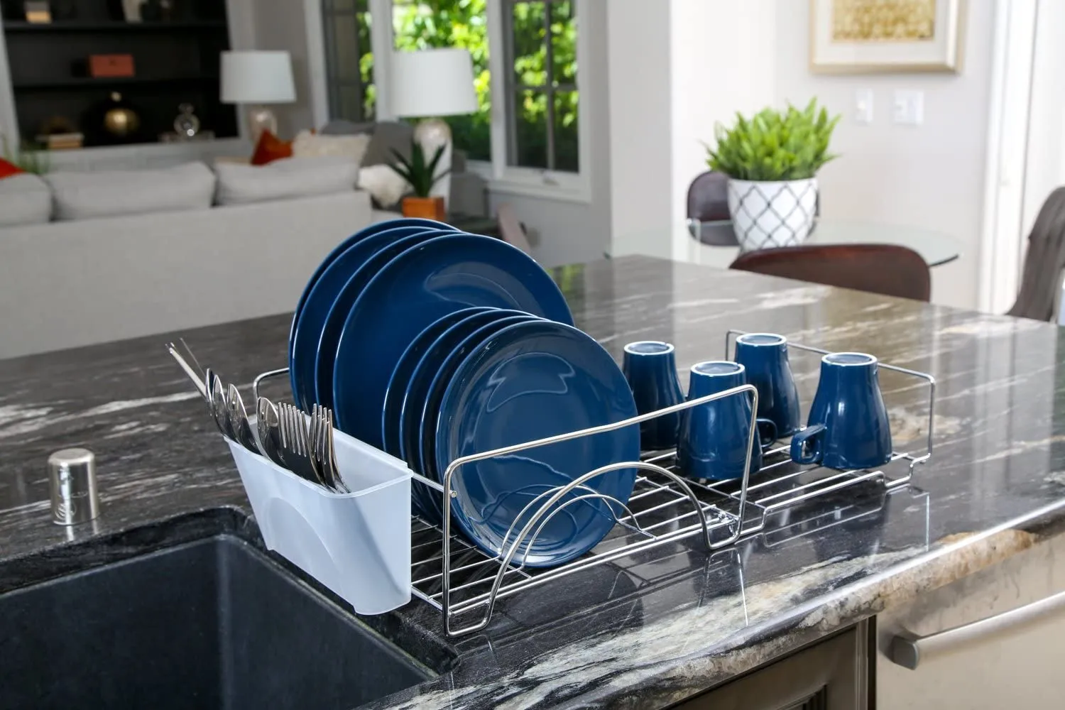Expandable Dish Drainer Drying Rack with Cutlery Cup