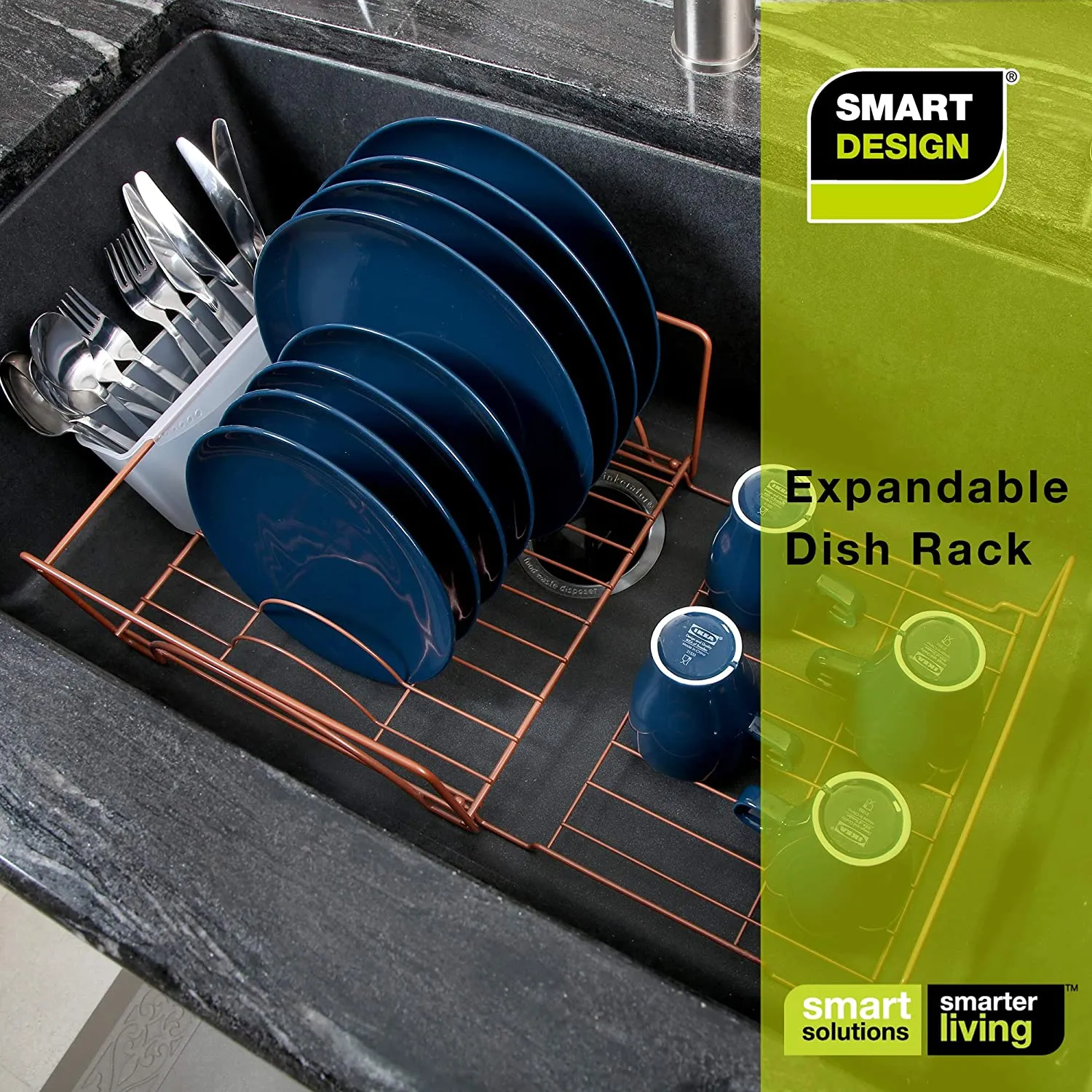 Expandable Dish Drainer Drying Rack with Cutlery Cup