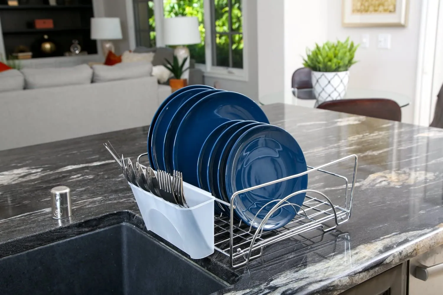 Expandable Dish Drainer Drying Rack with Cutlery Cup