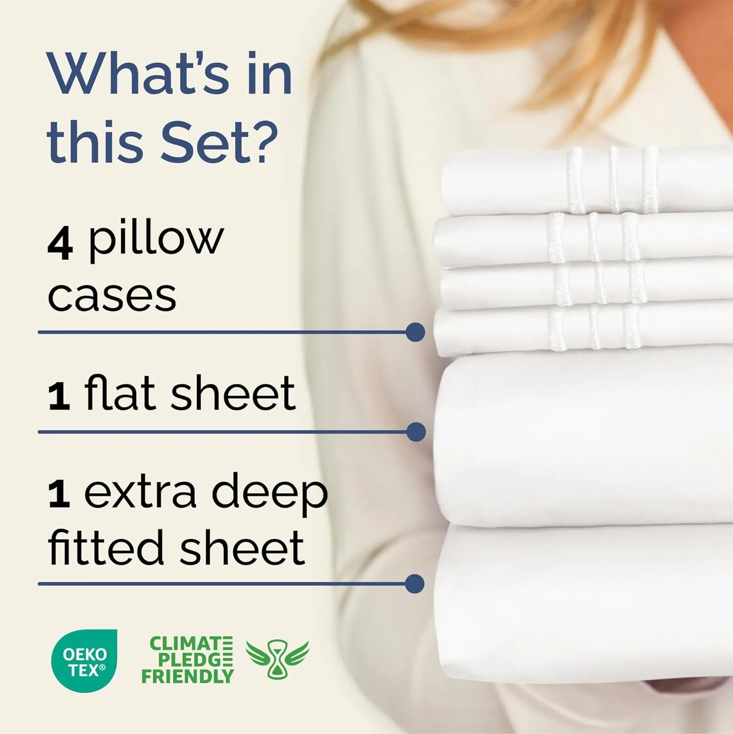 Extra Deep Queen Sheet Set - 6 Piece Breathable & Cooling Sheets - Hotel Luxury Bedding Set w/18-24 Inch Extra Deep Pockets - Easy Fit - Super Soft, Wrinkle Free & Comfy - Antique White, Queen Size