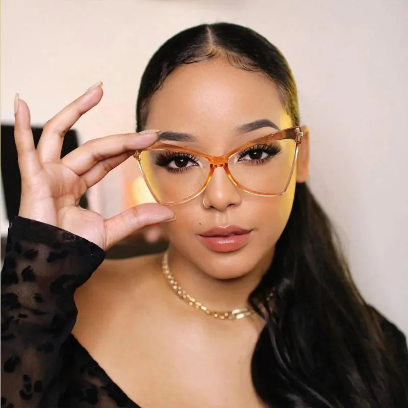 Fashionable Cat Eye Clear Lens Sunglasses