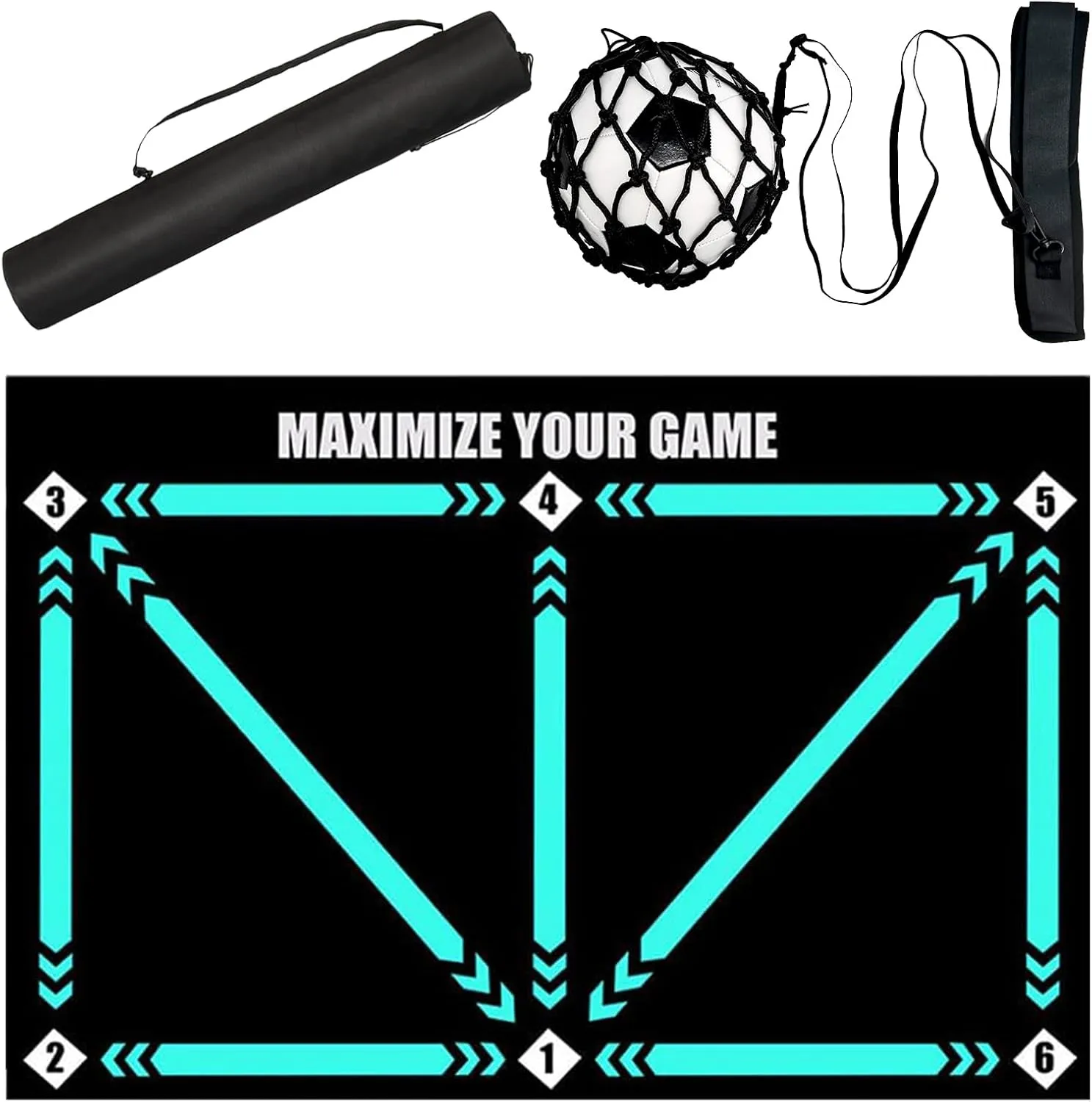 Football Footstep Training Mat, Soccer Training Mat 35 * 24IN, Soccer Skills Training Equipment with Storage Bag and Soccer Return Trainer Net