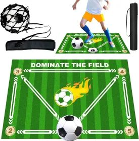 Football Footstep Training Mat, Soccer Training Mat 35 * 24IN, Soccer Skills Training Equipment with Storage Bag and Soccer Return Trainer Net