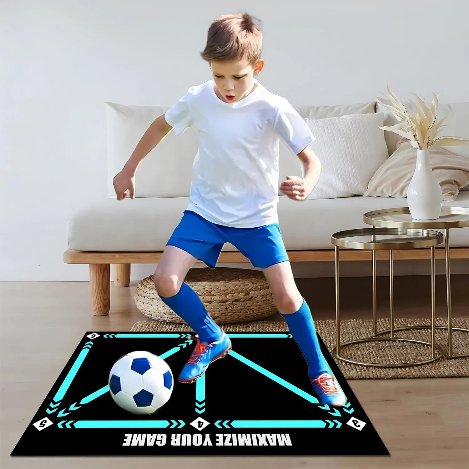Football Footstep Training Mat, Soccer Training Mat 35 * 24IN, Soccer Skills Training Equipment with Storage Bag and Soccer Return Trainer Net