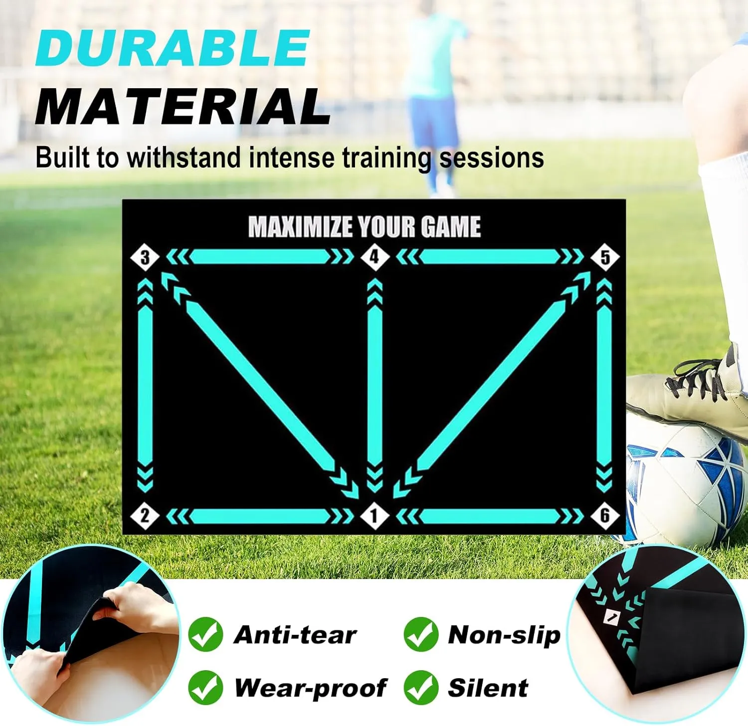 Football Footstep Training Mat, Soccer Training Mat 35 * 24IN, Soccer Skills Training Equipment with Storage Bag and Soccer Return Trainer Net