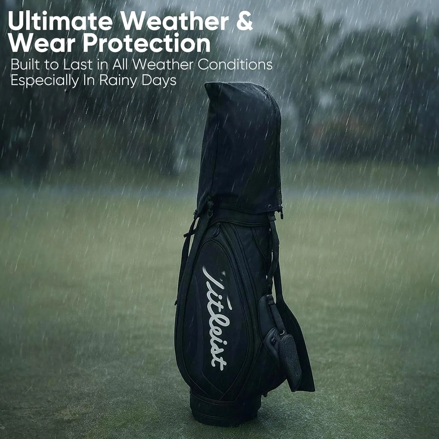 Golf Bag Rain Cover Hood Waterproof 1680D Nylon Dustproof Universal Fit with Adjustable Rain Cape for Stand/Cart Bags, All Black or US Flag Style