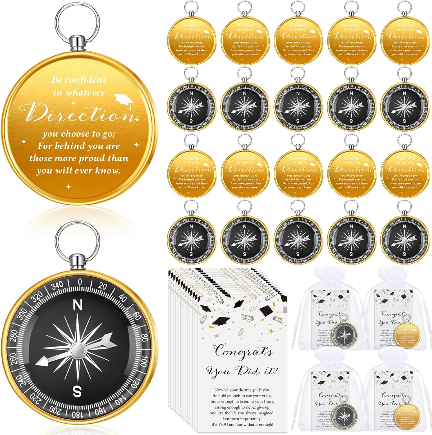 Graduation Gifts 2025 Include Pocket Compass Keychain Inspirational Key Chains You Did It Graduation Cards Organza Bags Class of 2025 Gift for Middle Senior School Students